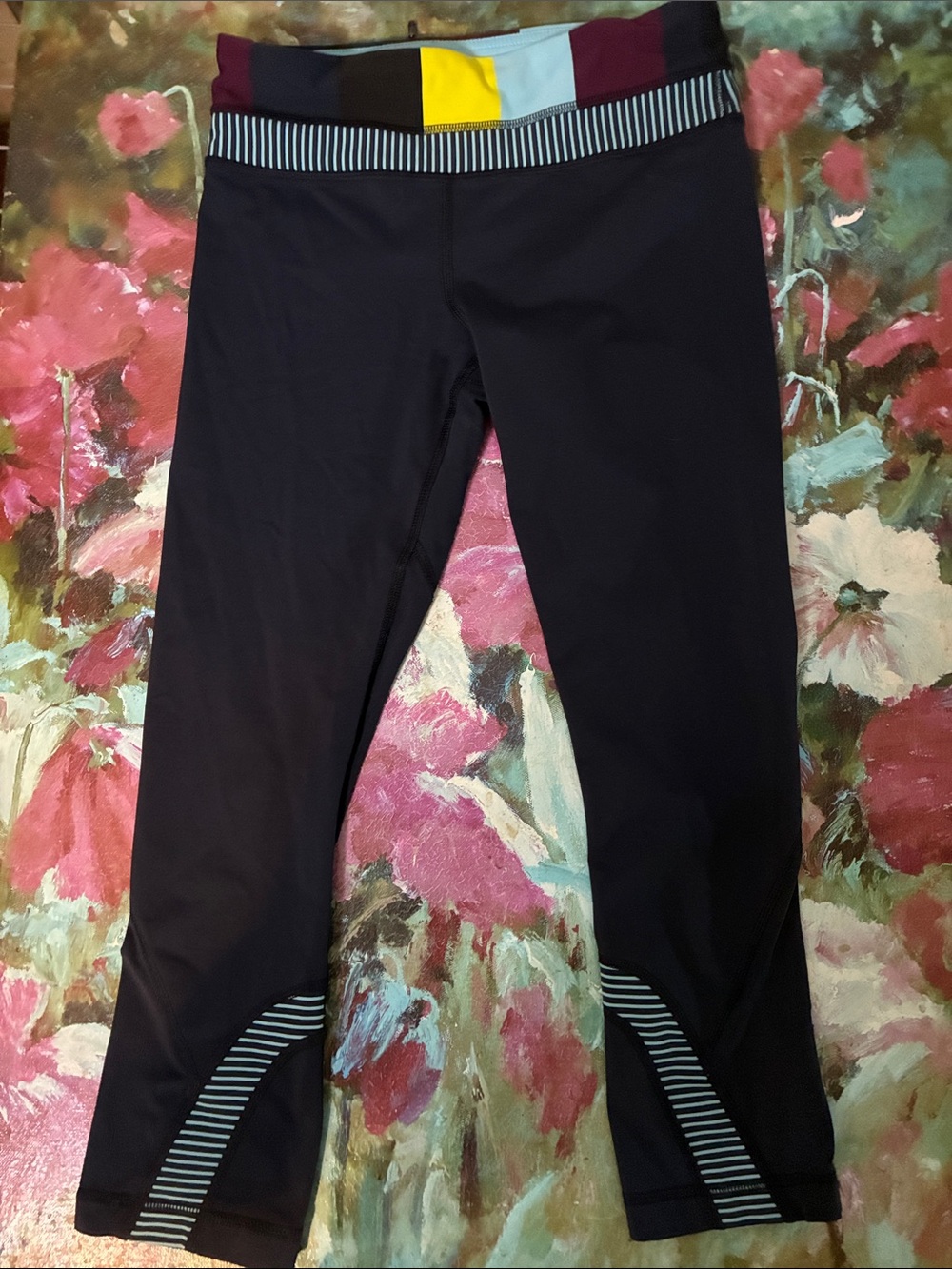 lululemon athletica Black Capri Leggings with Multicolor Waistband
